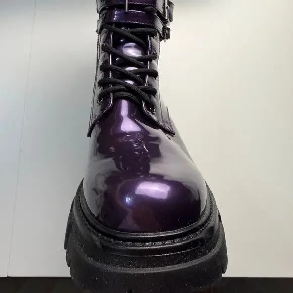 Women Combat Boots Lace Up Buckle Lug Sole Ankle Biker Boots - Picture 6 of 12